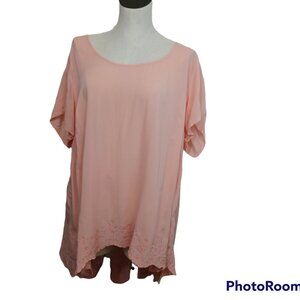 Torrid Blouse Coral Embroidered Button Back Flowy Popover Top Womens Plus Size 4